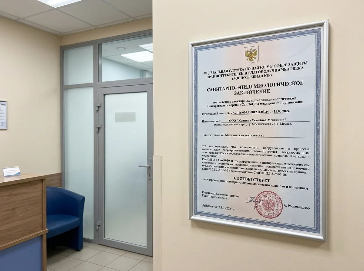 Сертификат соответствия санитарным нормам СанПиН Роспотребнадзора, медицинская организация